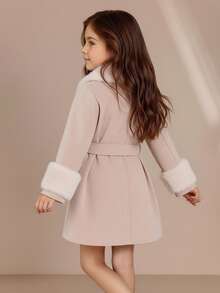 SHEIN 少女毛绒领外套，温暖又可爱 - 杏色 - 查看 3