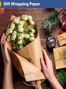 高品质棕色牛皮纸卷 - 非常适合节日礼品包装、工艺品、花束、生日礼物装饰、海报制作和多用途使用，是手工艺品的必备品 | 自然外观 | 耐用纸张、纸卷、纸板、剪贴簿用品、情人节礼品包装、新年装饰、感恩节、万圣节、圣诞节礼物 - 棕色 - 查看 7