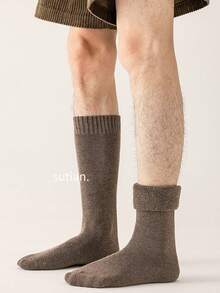 1/3 双装女士加厚保暖过膝袜，柔软透气纯色毛圈小腿袜，冬季保暖（尺码偏小），舒适袜子 - 彩色 - 查看 7