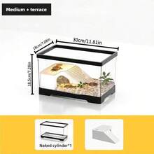 Turtle Tank With Basking Platform, Home Use Landscaping Turtle Habitat Tank, Suitable For Brazilian Turtles, Transparent Goldfish Bowl - Black - View 3