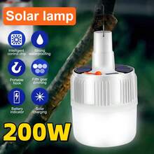 200W Luces de camping,Lámpara de camping, lámpara solar,bombilla de emergencia, lámpara colgante para tienda y de trabajo, bombilla LED recargable por USB, luces portátiles para exteriores, accesorios de camping,Lámpara Emergencia Portátil Recargable LED Y Usb gancho portátil, - Blanco - Ver 2