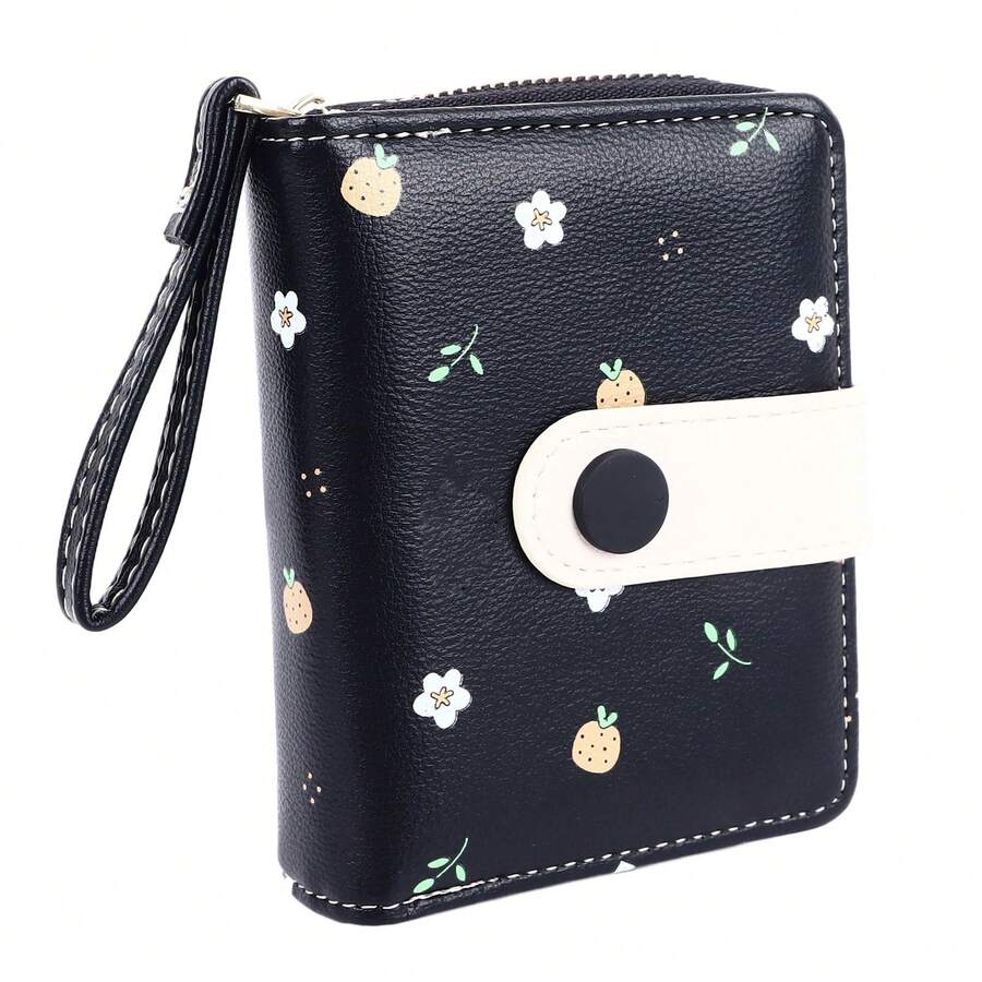 Cartera compacta para mujer con compartimento para monedas con cremallera - Negro - Ver 1
