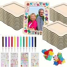 21 件北欧风格天然松木框架绘画艺术工艺套件，水性涂料和高透明度水晶钻石贴纸装饰，包括 5 个未完成的木框 + 12 支迷你水彩笔 + 4 张 DIY 贴纸，适合青少年和成人、生日礼物、节日装饰、亲子手工、季节性家居 DIY 艺术套装 - 彩色 - 查看 9