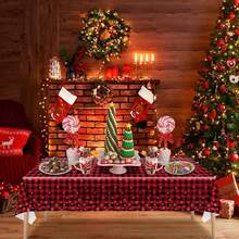 3 Packs/1-Pack Christmas Check Tablecloth, Snowflake Tablecloth, Buffalo Check Tablecloth, 51 X 86 Inches Disposable Rectangular Red And Black Buffalo Check Tablecloth, Suitable For Christmas Atmosphere Party Decoration And Winter Holidays