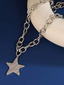 1 件夏日海滩海星吊坠粗链项链，适合女性日常、派对、度假、旅行佩戴 - 銀色 - 查看 3