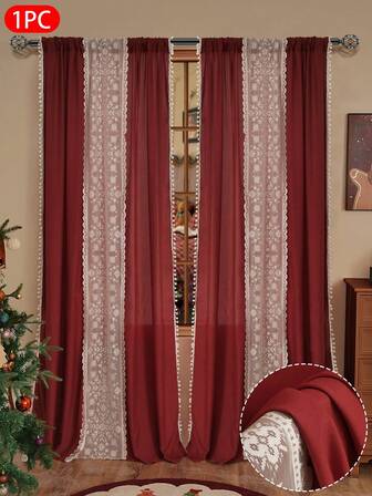 1 st. snöflinge-halftransparent spetsgardin, lätt och transparent gardin med stångficka upptill, lämplig för sovrum, vardagsrum, balkong, juldekorationer, julklapp