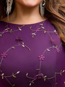 Damen Große Größen Elegantes einfarbiges elegantes süßes romantisches Partykleid mit Tüll, Empire-Taille, Schleife für Hochzeitsgäste, Abschlussball, formelle Party, Graduation, Tanz, Hochzeit im Frühling, Sommer, Herbst, Winter - Lila - Übersicht 11