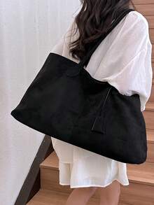 Autumn/Winter Faux Suede Tote Bag, Versatile Shoulder Bag For Commuting And Daily Use - Multicolor - View 8