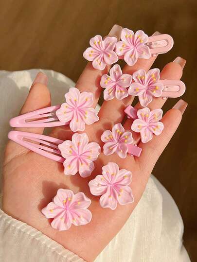 10 piezas de lindos clips laterales de camelia rosa, elegantes clips para flequillo de niña, versátiles clips de pelo con flores para niña, adecuados para fotos diarias, hermosos y atmosféricos clips de cocodrilo, pasadores, pasadores de cocodrilo, accesorios rosas