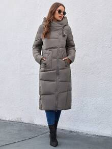 GASMAN Damen einfarbiger langärmeliger Reißverschluss-Kapuzen-Mantel mit Wattierung, Winter - Grau - Übersicht 4