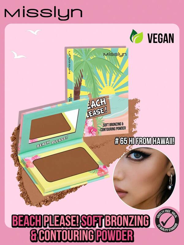 Misslyn Beach Please! Soft Bronzing And Ccontouring Powder, Bronzer, Matte Bronzer, Pigmented Soft Powdery Texture, With Mirror, Facial Bronzing Powder For Contouring, Long-Lasting, Lightweight, Smooth, Blendable, Y2K Makeup Party Beach Travel Holiday Camping Outdoors Present Rose Fashion Girl New Year Cosmetic Cosplay Best Trip Festivals Color Fancy Campus School Charm Vibe Cny Chinese New Year, Valentine's Day Gifts,Vegan,Cruelty Free