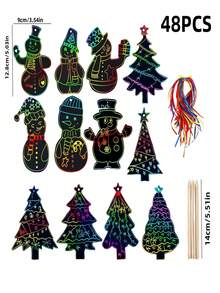 24/48 pièces Set de grattage de Noël, Signets à gratter en papier pour sapin de Noël DIY, Grattages décoratifs d'arbre de Noël créatifs, Signets de bonhomme de neige DIY pour création de peinture libre, Cadeaux créatifs de Noël