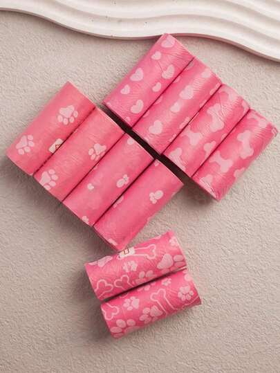 Sacos para Dejetos de Animais de Estimação da Série Rosa, Sacos para Fezes de Cachorro Impressos, Sacos de Limpeza para Passeio de Cachorro ao Ar Livre