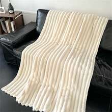 1pc White Soft Warm Fleece Blanket, Suitable For Bed, Office Nap, Air Conditioning, Bedsheet - Creamy White - View 11