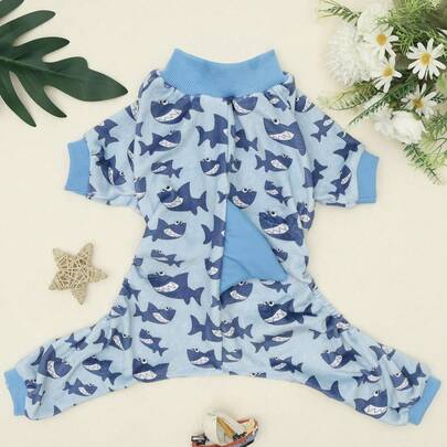 1 pieza Mono para mascotas con diseño de aleta de tiburón 3D, estampado de tiburón, suave y amigable con la piel, adecuado para perros pequeños/medianos, previene el desprendimiento del pelaje