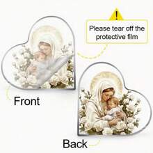 1pc Jesus And Virgin Mary Acrylic Figurine, Heart-Shaped Desktop Decor With White Rose, Suitable For Home And Office Decoration, No Electricity Required, Creative Spiritual Gift, Religious Theme, Christmas Decoration - Multicolor - View 7