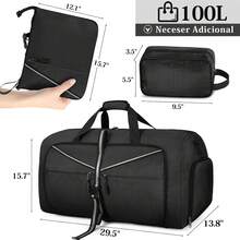 Maleta Deportiva 2 piezas con 1 neceser Maleta Deportiva Hombre Gran Capacidad Maleta Gym Impermeable Bolsa de Viaje Negro 100L - Negro - Ver 11