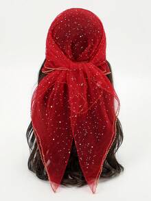 1条镶钻方巾，女士时尚头巾，闪亮头巾，方巾，适合搭配连衣裙 - 彩色 - 查看 4