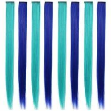 8 PCS Blue Teal Hair Accessories Clip In Colored Hair Extensions Girls Colorful Hair Pieces Party Highlights Heat Resistant Synthetic Mutilcolors Straight Wig Pieces Blue Teal - Màu xanh ngọc - Xem 2