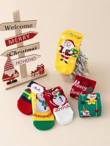 3 Pairs Snowman & Santa Claus Cartoon Mid-Calf Socks, Boys Girls Kids Breathable Socks, Baby Socks Suitable For Christmas Gifts - Multicolor - View 1