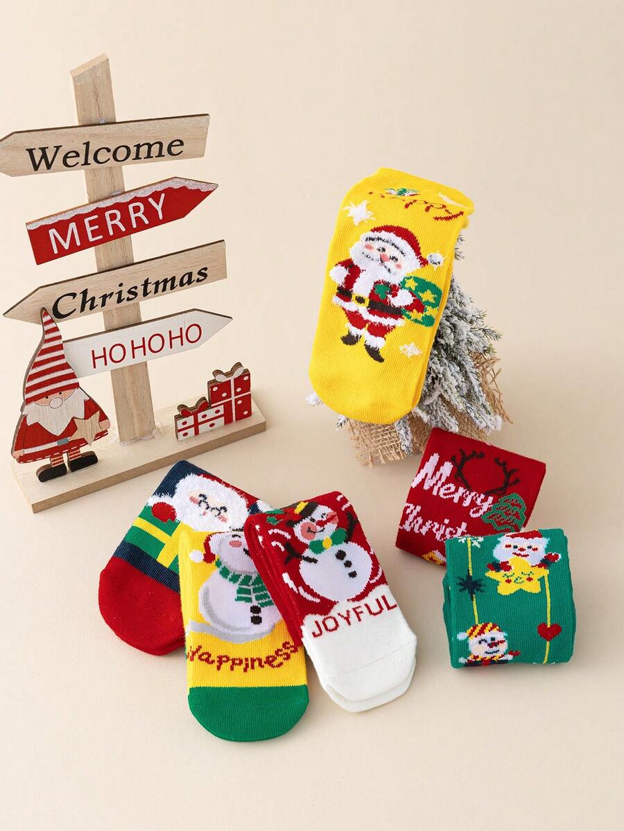 3 Pairs Snowman & Santa Claus Cartoon Mid-Calf Socks, Boys Girls Kids Breathable Socks, Baby Socks Suitable For Christmas Gifts - Multicolor - View 1