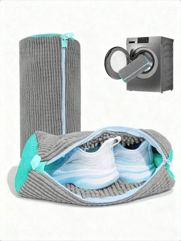 1 pieza Bolsa para lavar zapatos a 360° para todo tipo de calzado - Antideformación, lavable a máquina, secado al aire, bolsa de lavandería protectora con forro de felpa, perfecta para zapatillas y zapatos casuales