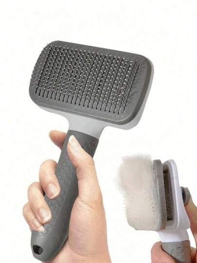 自清洁耙刷，狗、猫和兔子宠物美容刷 - 易于去除松散底漆，宠物按摩工具适用于长或短宠物灰色（款式随机发货）