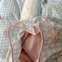 [2025 New Design]Blue White Plaid Bow Duvet Cover Set, Floral Pink Ruffle Bedding, 3Pcs (1 Duvet Cover + 2 Pillowcases, No Inserts) For Women, Single And Double Size, Pillowcase Pattern Random Cut - 藍色 - 查看 9