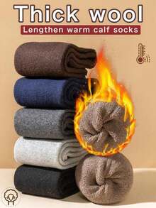 3 Pairs Men's Black Extra Long & Thick Wool Blend Thermal Leg Warmers, Soft Merino Wool Blend Knee High Socks For Winter, Skiing & Business Wear (Runs Small), Cozy Socks - Multicolor - View 5