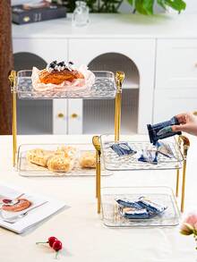 Double Layer Tray, PET Material, Durable And Shatter-Resistant, Multi-Scenario Multi-Function Storage Tray, Suitable For Kitchen, Bathroom, Living Room And Other Tabletop Daily Storage, Suitable For Various Holiday Celebrations, Weddings, Parties, Dinner Parties, Desserts, Snacks, Bread And Cake Trays - Transparent - View 1