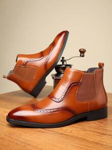 男士高帮布洛克雕花靴，新款商务休闲软底切尔西靴，英伦风