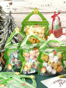 15pcs Christmas Tree Christmas Gift Bags With Reusable Seals, Uniquely Shaped Christmas Gift Bags With Handles, Christmas Snack Bags, Candy Cookie Chocolate Goodie Bags, Christmas Packaging Bags Suitable For Holiday Parties And Decorating Little Gifts. ...