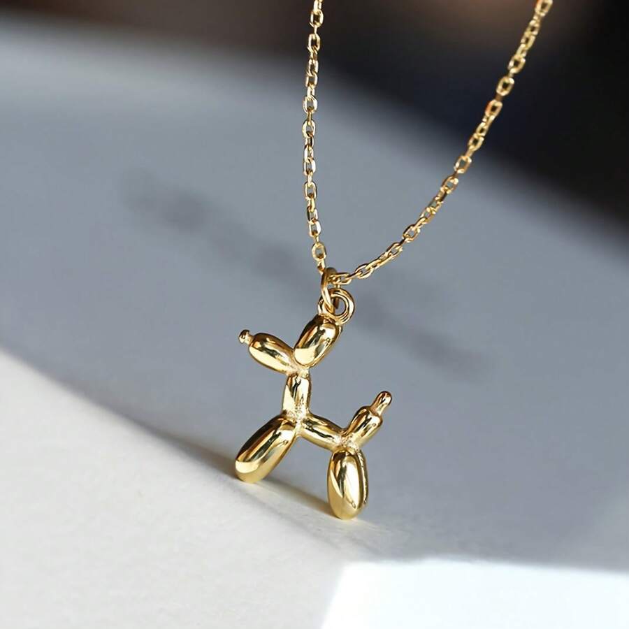 1 Piece Fashion New Minimalist Balloon Dog Pendant Necklace Versatile Birthday Party Commemorative Gift - Vàng - Xem 1