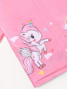 Outdoor Waterproof Raincoat With A Cartoon Pink Rainbow Unicorn Design, Featuring An Open Backpack Slot, Suitable For Outdoor Activities, Camping, Walking To And From School, With A Windproof And Waterproof Transparent Brim, Sold As A Single Piece.