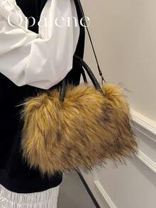 Furry Shoulder Bag For Women, Fuzzy Faux Fur Large Tote Handbag, Cute Soft Fluffy Purse Shoulder Crossbody Bag, Lightweight Puffy Hobo Bag With Compartments, Quilted Shoulder Bag, Winter Faux Fur Bag, Fuzzy Purses And Handbags - Multicolor - View 7