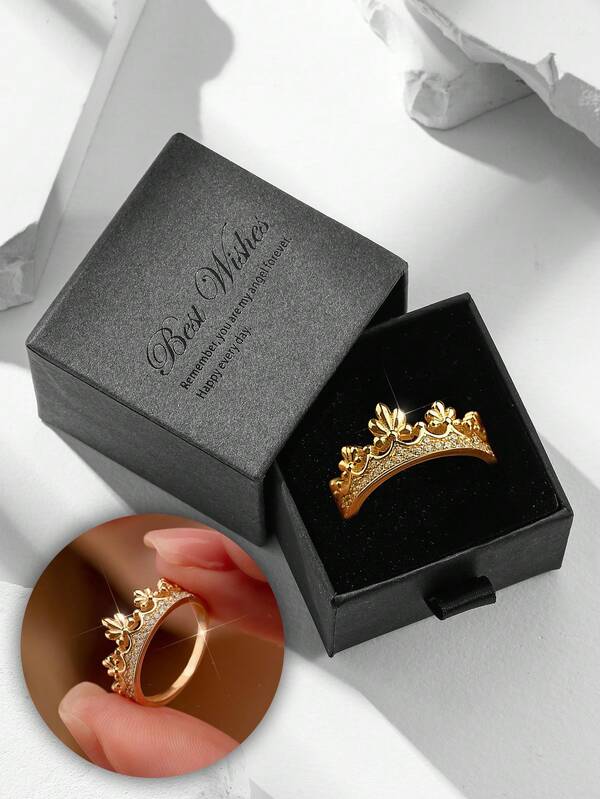 Bộ hộp quà tặng nhẫn bạc đính đá pha lê hình vương miện nữ hoàng sang trọng, trang sức thời trang cho nữ, thích hợp cho đám cưới, ngày lễ tình nhân và ngày của mẹ
