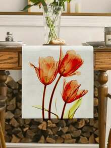 Orange Tulip Spring Table Flag Summer Seasonal Anniversary Holiday Kitchen Table Decoration For Indoor And Outdoor Home Party Decoration
