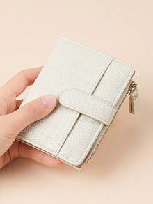 European And American Style Lychee Pattern Women's Wallet, Simple And Elegant, Bi-Fold Multi-Card Slot Zipper Coin Purse, Women's Wallet, Mini Sewing Wallet, Small Coin Purse, Urban Simple Men's Wallet, PU Leather, Cute Wallet, Simple Design, High Quality, Bi-Fold Multi-Card Slot Zipper Coin Purse, Short Women's Wallet, Mini Sewing Wallet, Small Coin Purse, Suitable For Daily Commuting Use, Suitable As A Holiday Gift. - Multicolor - View 2