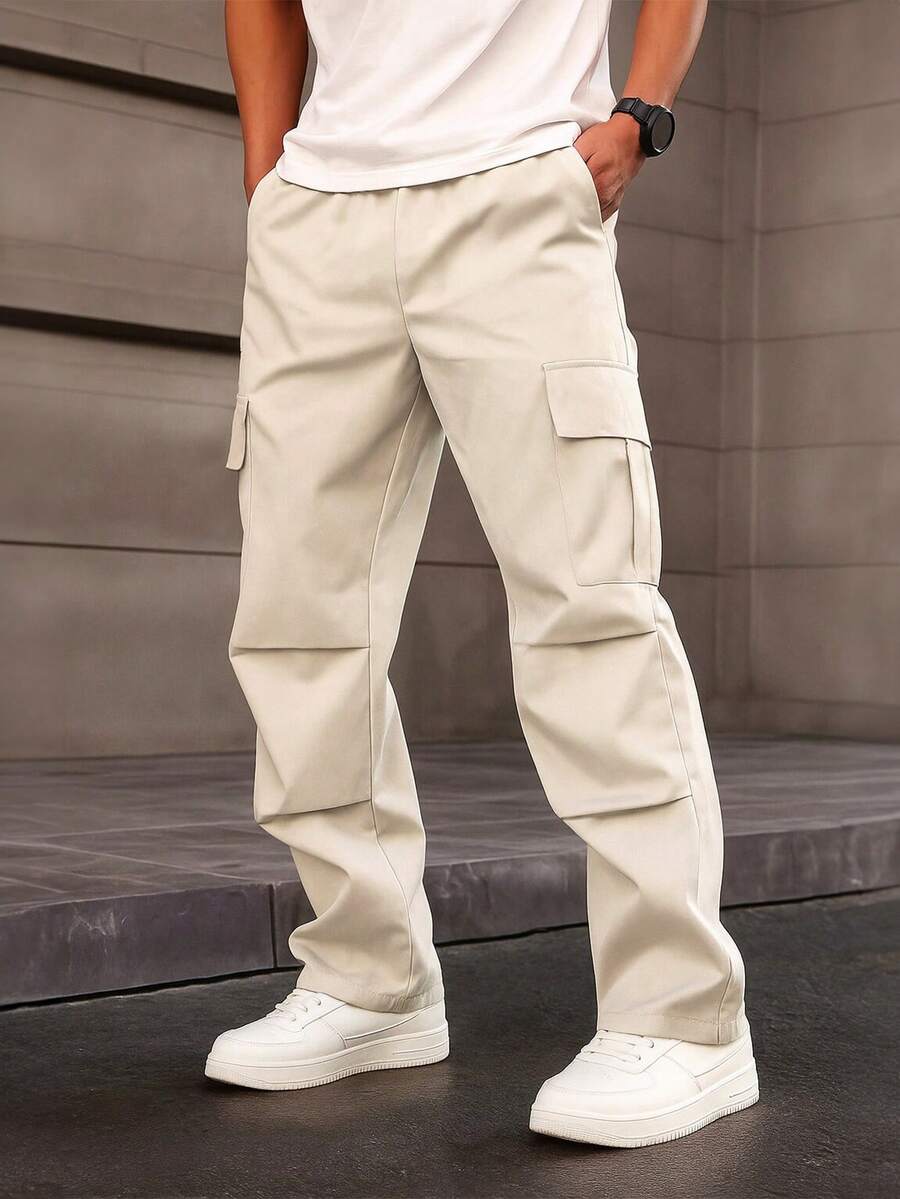 Boys' Casual Cargo Pants With Big Pockets, Fashion Outdoor Trousers, Minimalist Design, Spring/Autumn