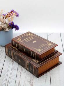 1pc/2pcs/3pcs Wooden PU, Literary Classic Book Shaped Decorative Desk Organizer, Storage Box, Jewelry Box, Hidden Secret Compartment For Keepsakes & Gifts