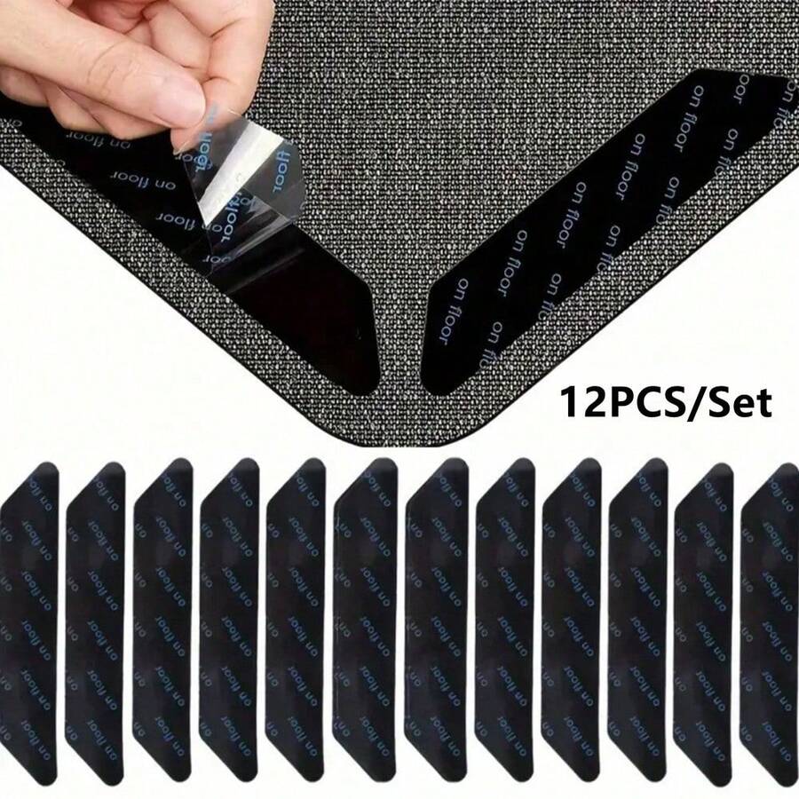 12pcs/Set Non-Slip Rug Gripper Suitable For Hardwood Floors And Tiles, Anti-Slip Rug Grips, Washable Carpet Tape, Rug Pads, Side Gripper For Home Safety & Comfort - Đen 12 chiếc - Xem 1