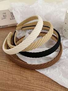 4pcs 38cm/14.96in Circumference Women's Wide Knitted Headband, Solid Color, Fashionable, Versatile, Minimalist Style, Suitable For Daily Wear, Washing Face, Makeup, Outfit Matching, Autumn/Winter ,Hair Hoop Hairband For Women - 彩色 - 查看 4