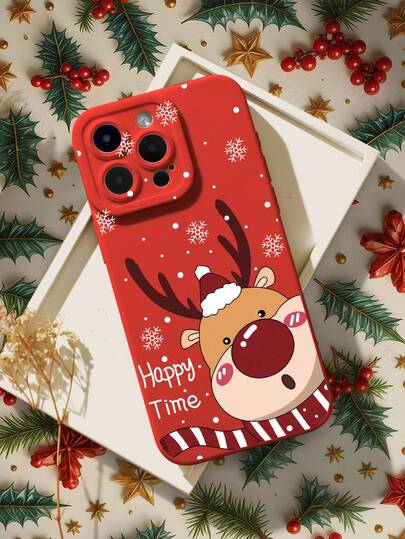 1 pieza Funda de teléfono antichoque con estampado de ciervo y copos de nieve navideños compatible con iPhone 13/11/17/16/14/15/15pro/15 Plus/15 Promax/7plus/8plus/X/Xs Max/Xr/11pro/12pro/13pro/14pro/12mini/13mini/11promax/12promax/13promax/14promax/14plus/17pro/17Air/6/6s Plus/7/8/16Pro/16plus/16promax/Se2/17promax y Galaxy/A54/A14/A12/A13/A15/A32/A33/A24/A52S/S20/S21/S22/S23/S24/S23Plus/S24ultra/S25/A15/A33/A23