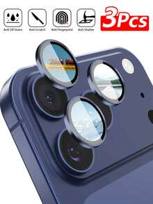 3片装相机镜头保护膜，兼容 17 Pro Max/17 Pro - 安装简便，分离式超薄钢化玻璃，铝合金边框，兼容手机壳，蓝色 - 藏蓝色 - 查看 1