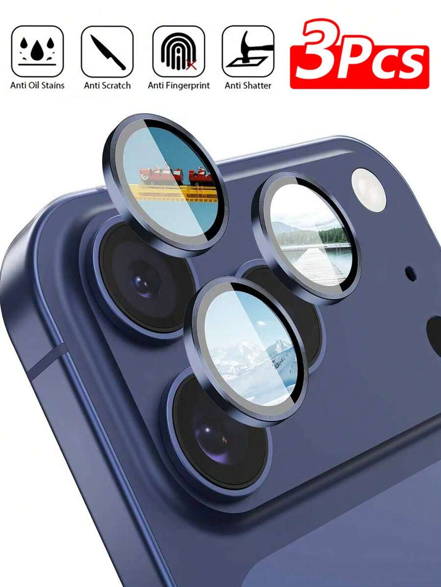 3片装相机镜头保护膜，兼容 17 Pro Max/17 Pro - 安装简便，分离式超薄钢化玻璃，铝合金边框，兼容手机壳，蓝色 - 藏蓝色 - 查看 1