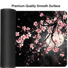 1pc Extra Large Durable Mouse Pad With Pink Cherry Blossoms And Full Moon Design - Precision Stitched Edges, Non-Slip Rubber Base, Washable - Perfect For PC, Office, And Dorm Decor - Ideal Gift For Gamers, Office Workers, And Students