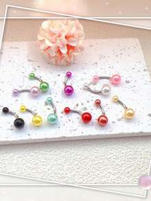 11 chiếc khuyên rốn bằng thép không gỉ, màu kẹo, ngọc trai giả acrylic, không gây dị ứng, thời trang và phổ biến cho phụ nữ, thích hợp để đeo hàng ngày, dự tiệc, du lịch, làm quà tặng đám cưới - Nhiều màu - Xem 3