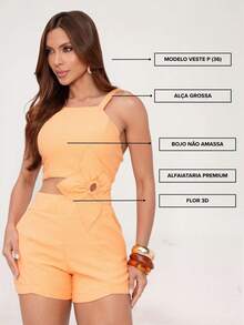 DIVINA GATA Women's Short Jumpsuit With 3D Flower - 9686 - Naranja - Ver 7