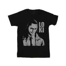 Marvel Camiseta Boyfriend de algodão com estampa de cabeça de Loki para mulheres (preta)