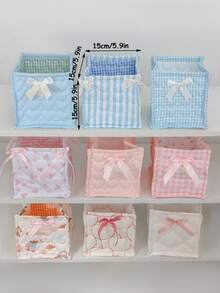 1 Cute Pink And Blue Three-Dimensional Bow Lace Storage Basket, Desktop Sundries Storage Basket, Lipstick Makeup Brush Skin Care Storage Basket, Desktop Decoration - 彩色 - 查看 11